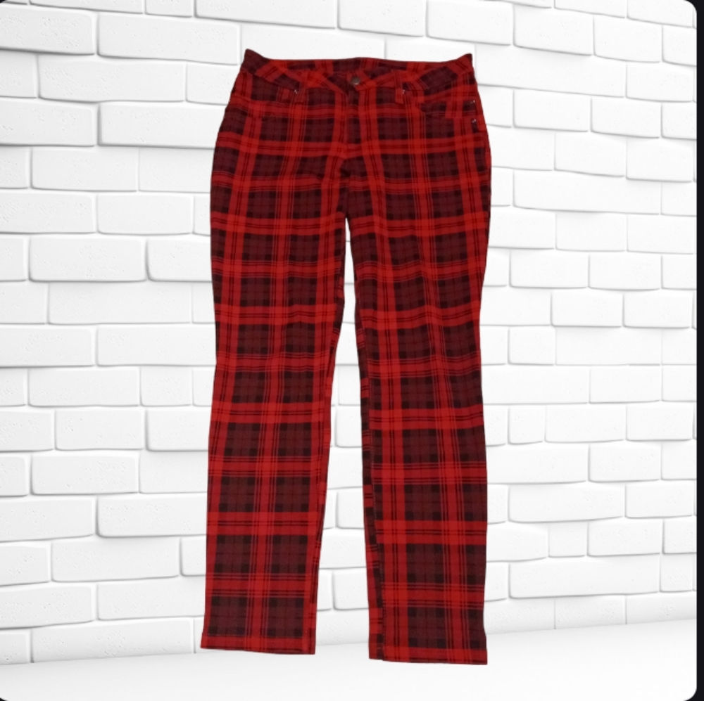 🍒 Plaid Red & Black Ponte Pants|Sz 8|nwot